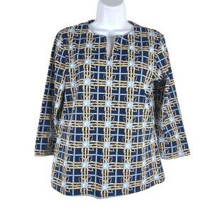 J.‎ McLaughlin Top Women's Medium Catalina Cloth Floral Plaid 3/4 Sleeve